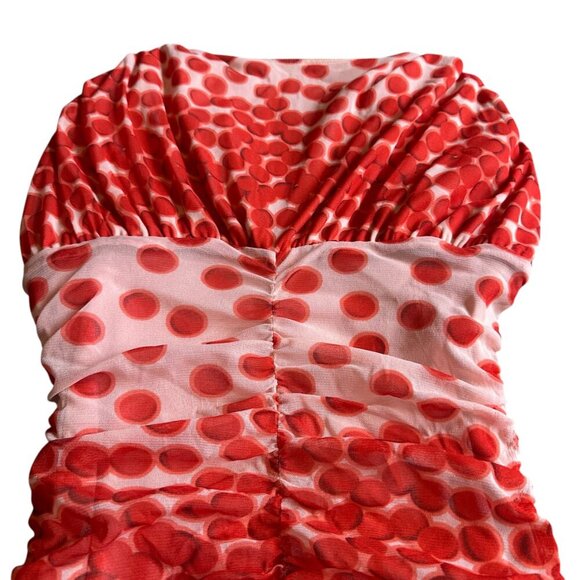 Vertigo Polka Dot Mesh Smocked Dress V-Neck Sleeveless Red Stretch Size Medium - Picture 7 of 12